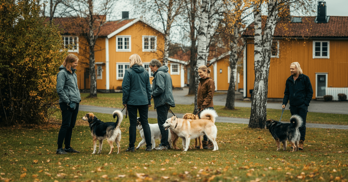 Hundägare med sina hundar