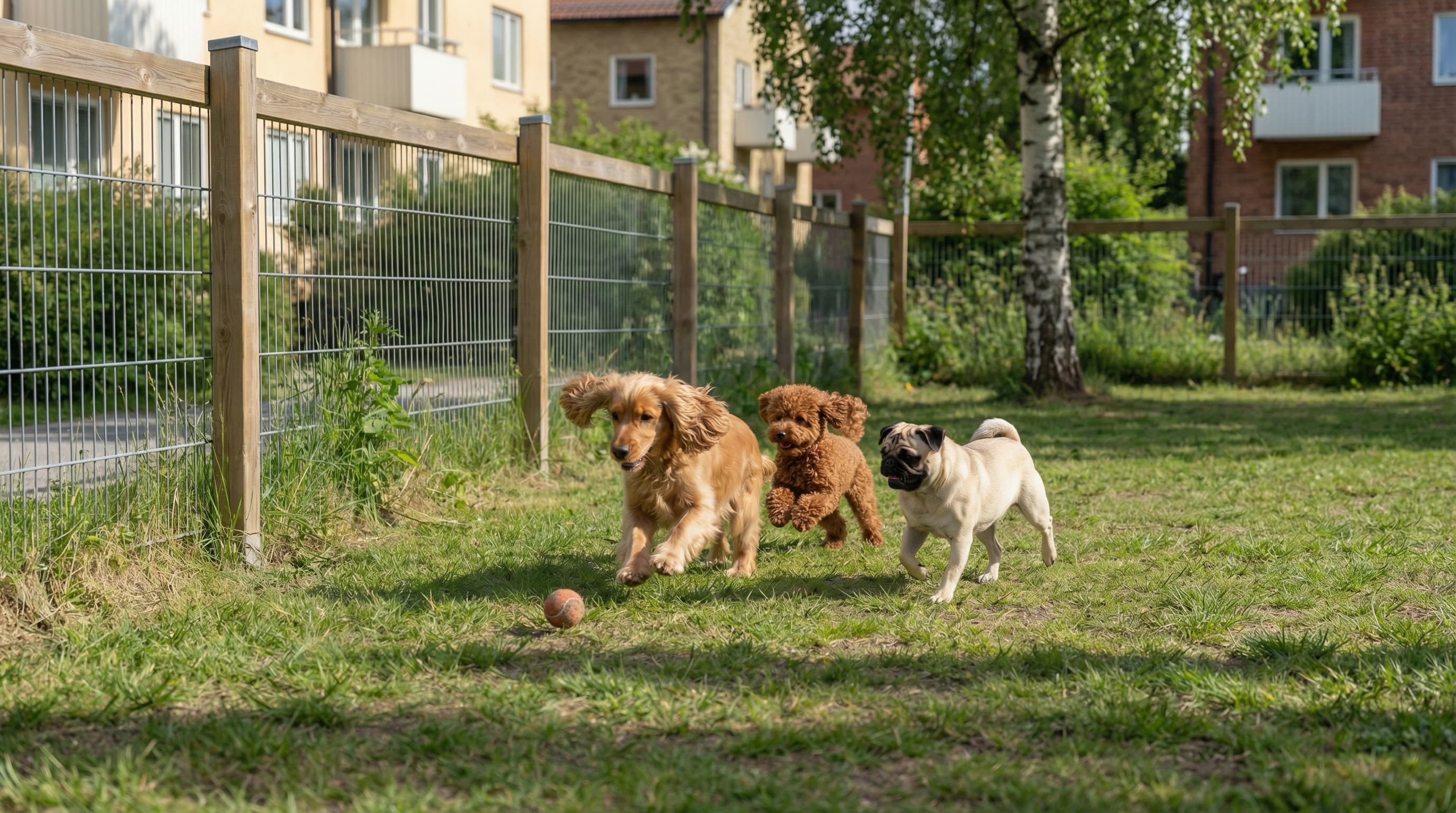 Hundägare med sina hundar i hundparken